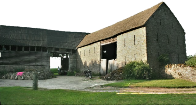 timber framed and stone barn in L shape at Old Pont Faen near Hay-on-Wye Welsh Marches